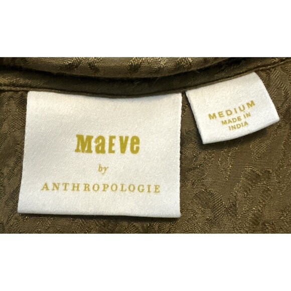 Anthropologie Maeve Satin OLIVE GREEN Bomber Jacket Full-Zip Smocked-Trim Sz Med - Picture 7 of 7